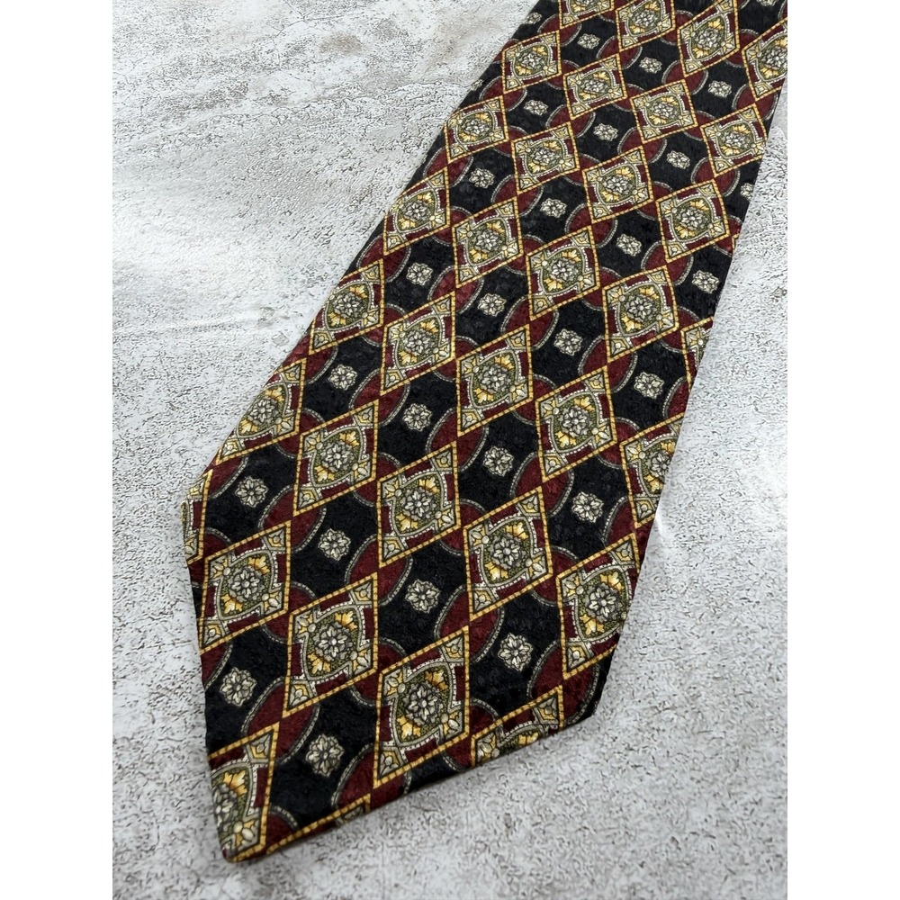 Robert Talbott Tie Mens One Size Black 100% Silk Geometric Medallion Necktie